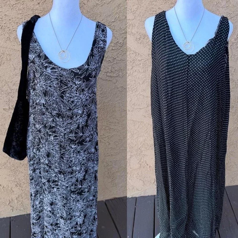 Handmade black and white reversible polka dot and floral dress - Picture 1 of 6